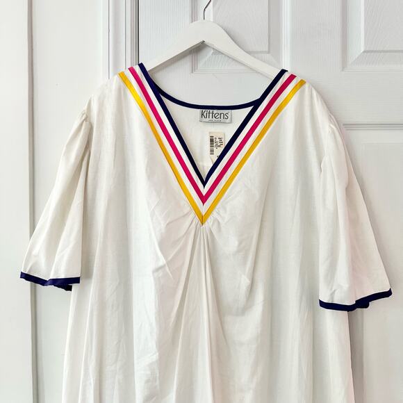 Kittens USA Cotton White Colorful Ribbon Trim V Neck Trapeze Dress 2X Ric Rac - Picture 2 of 11